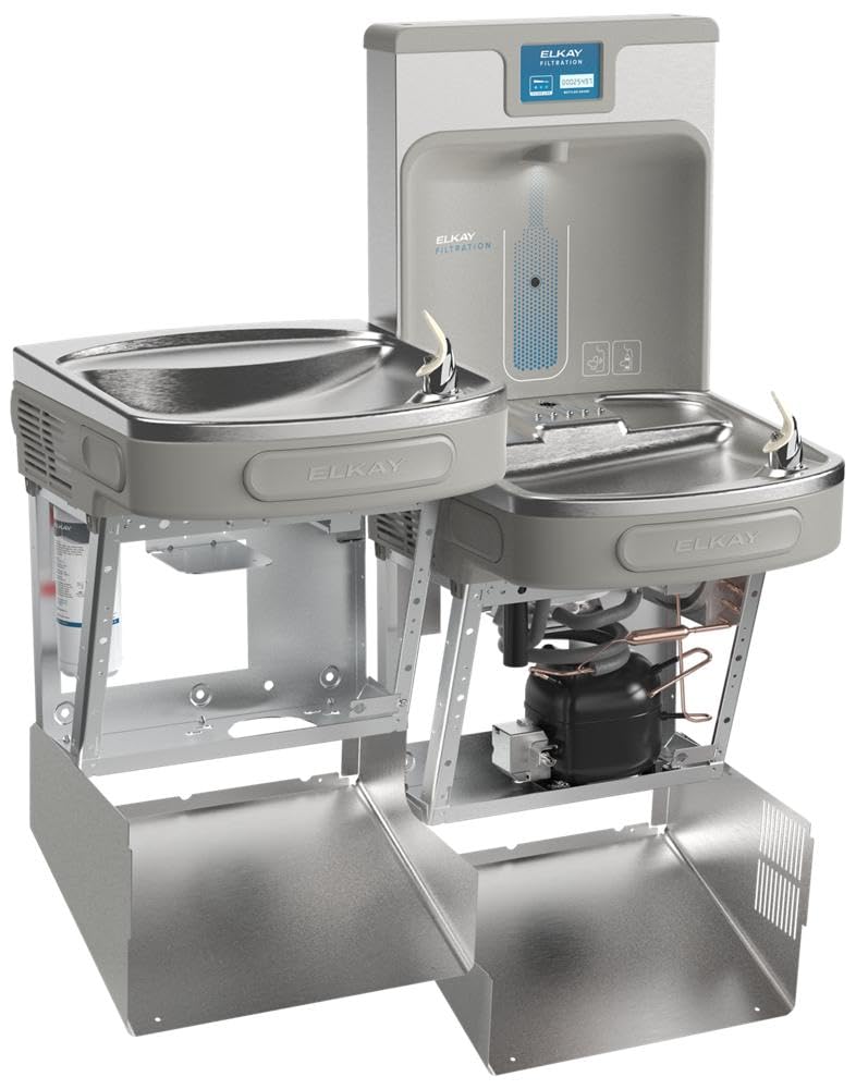 Elkay LZSTL8WSLK Filtered Bi-Level Fountain & EZH2O Bottle Filler, Lt. Gray 120V
