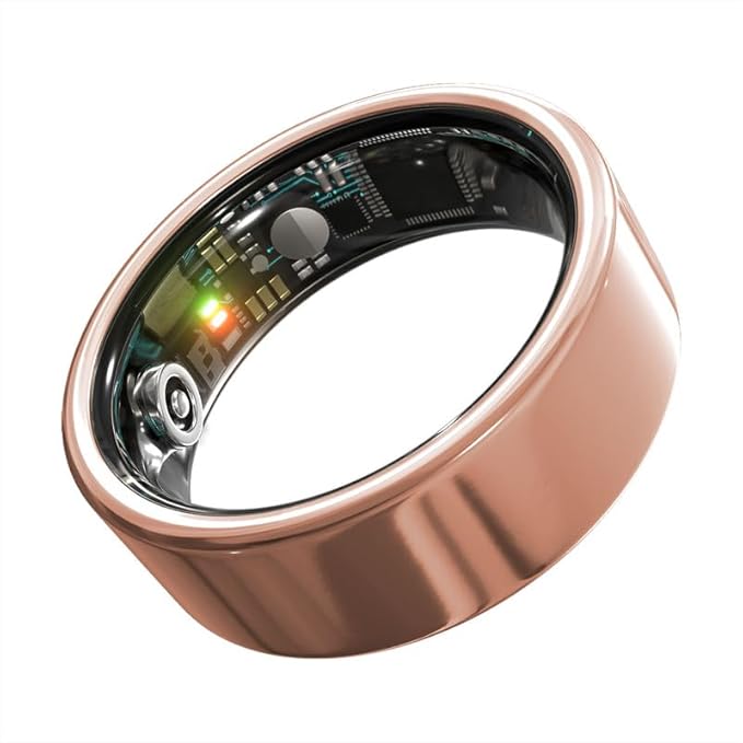 Smart Ring Health Monitoring 5ATM Waterproof Fitness Tracker with Glossy Titanium Surface Blood Oxygen/Sleep/Stress Tracking Women?™s Cycle Prediction Sport Ring Compatible with iOS/Android Gold 9