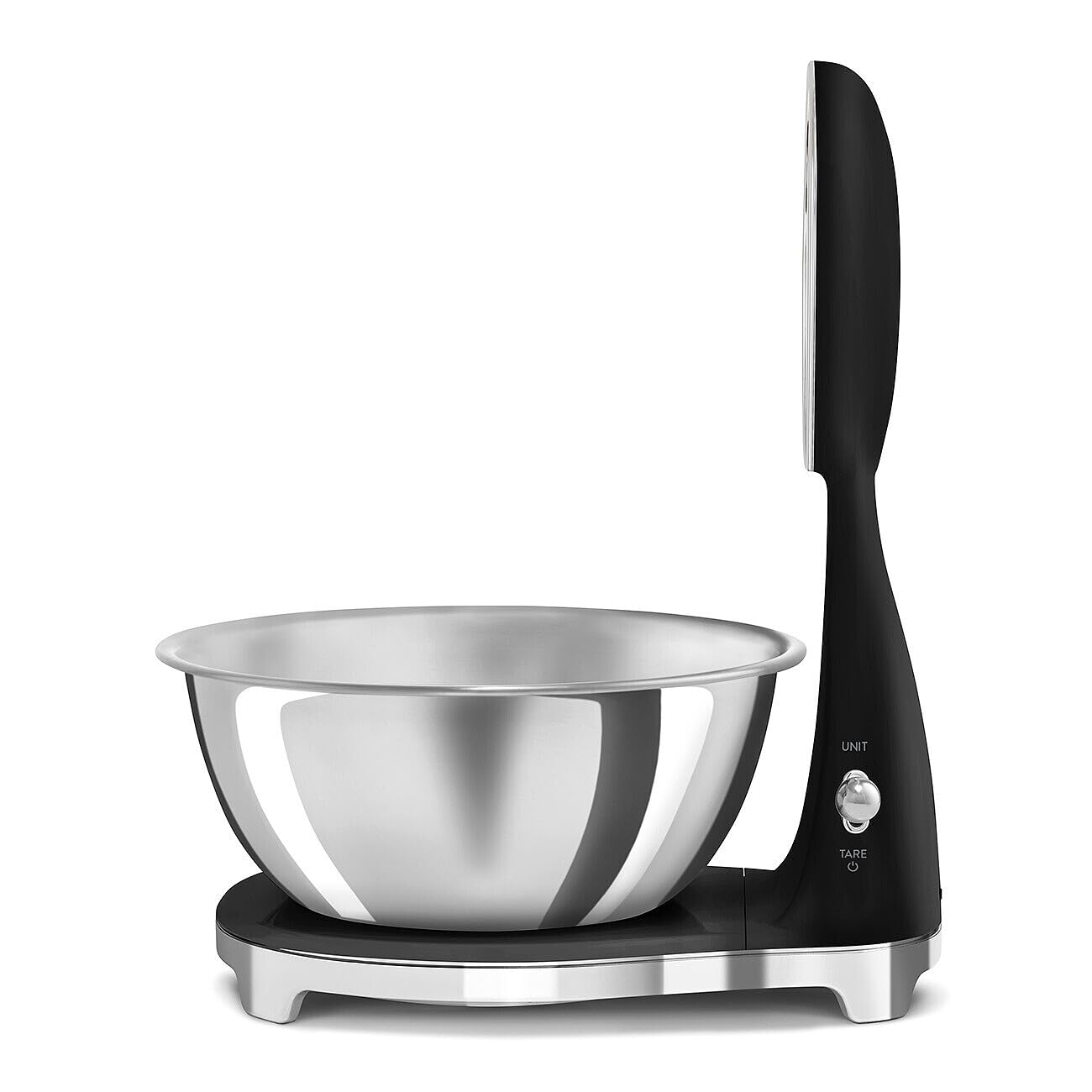 SMEG Retro-Style Kitchen Scale - 11 lb Capacity, Rechargeable Battery, Backlit LCD Display, Black Stainless Steel Bowl