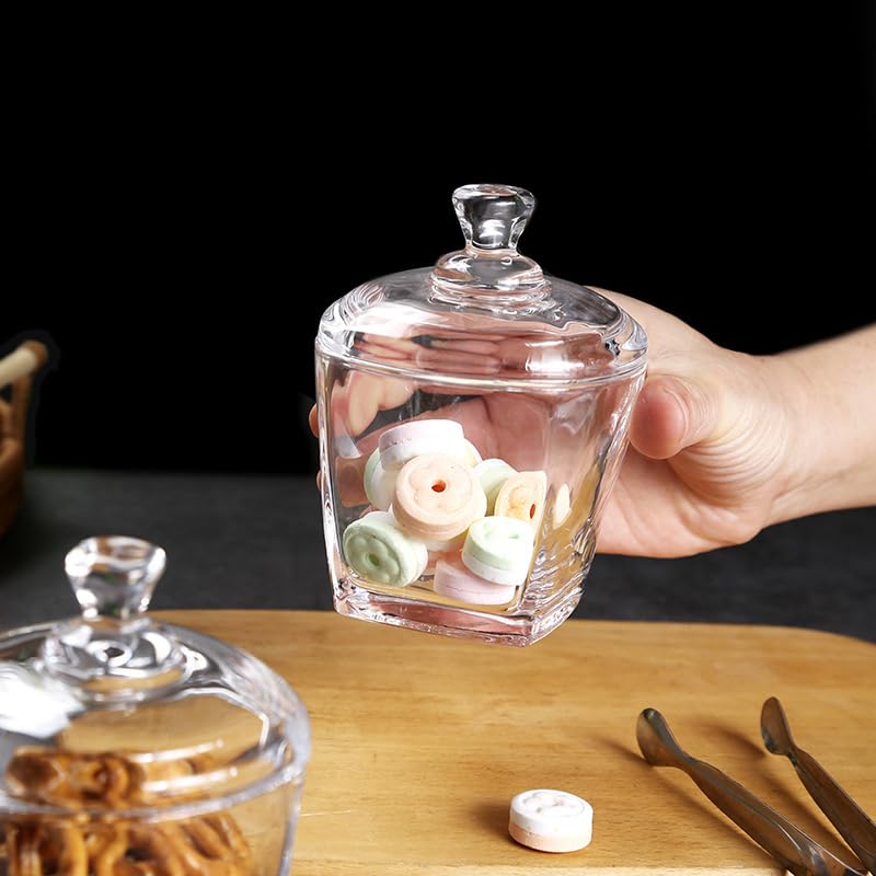 wfljl Glass Sugar Bowl with Lid - 8oz/240ml Airtight Candy Dish | Elegant Kitchen Countertop Storage for Sugar, Sweets, Snacks & Coffee Pods, Clear Glass Container for Pantry, Dining Table Decor
