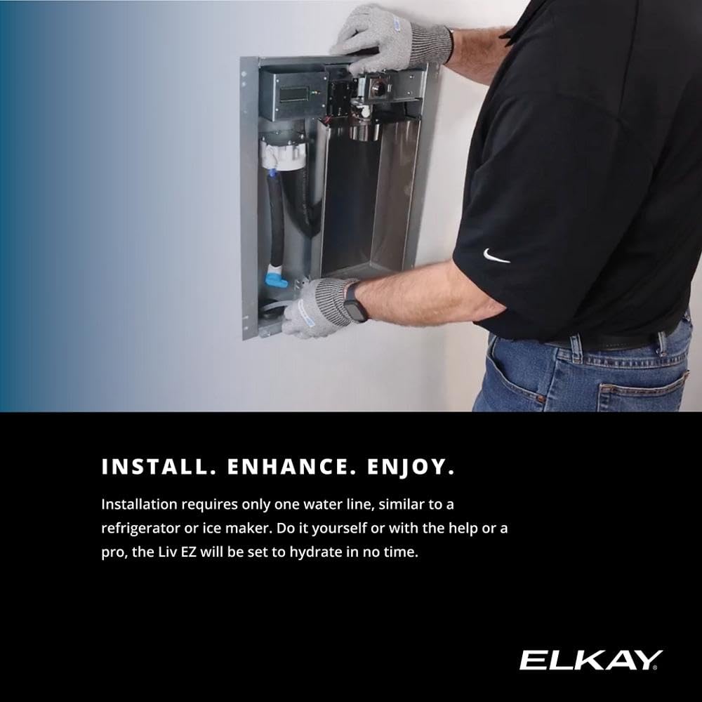 Elkay Liv EZ LBWDM0WHBC Built-in Filtered Wall-Mount Water Dispenser – Battery Powered, NSF Certified, Push Button, Reduces Lead & PFAS, Aspen White, Non-Refrigerated – Ideal for Home