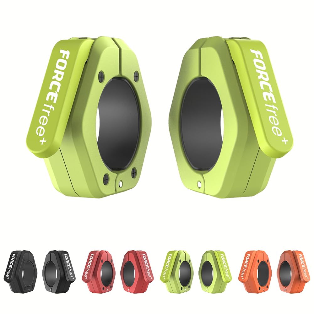 Forcefree+ Barbell Clips (Pair), Barbell Clamps, Quick Release Olympic Barbell Clamps with Anti Slip TPR Grip, Barbell Collars for Secure Weightlifting & Powerlifting (Magnetic, Green)