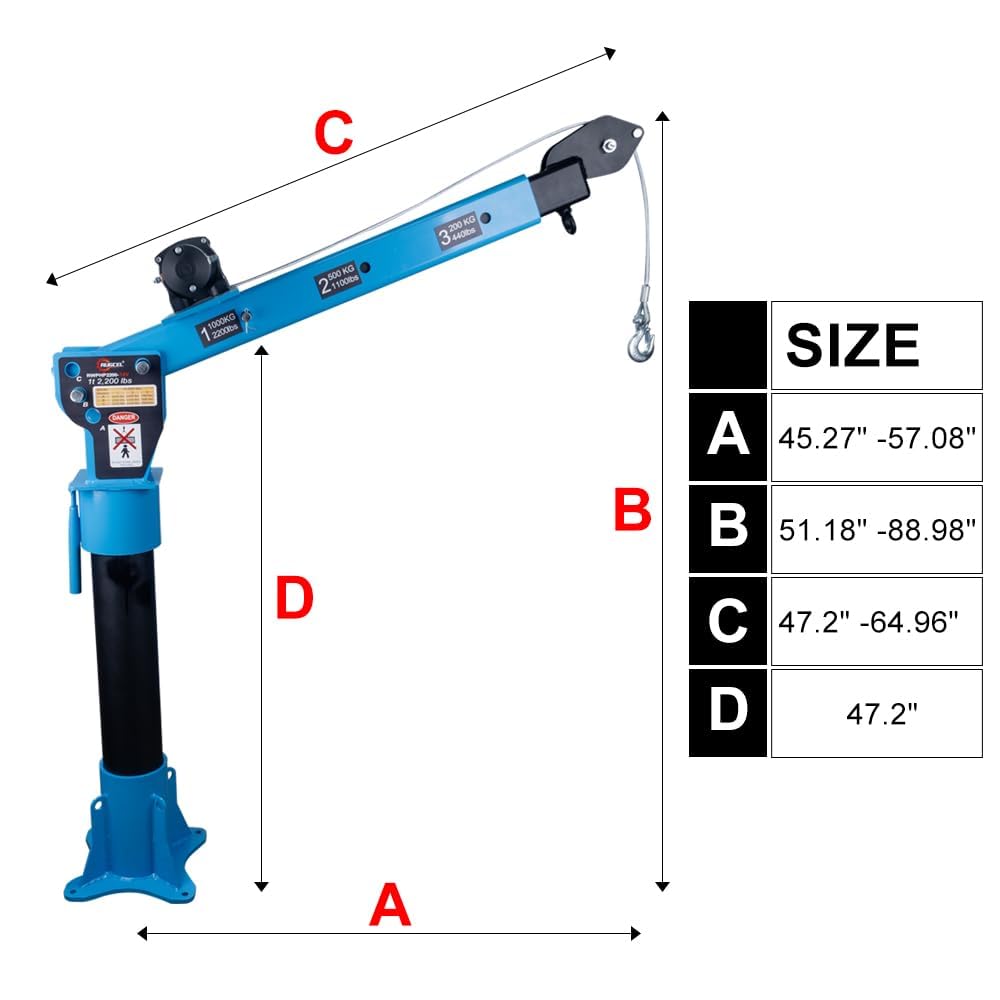 Pismire 1T/2200lb Folding Truck-Mounted Bed Crane - 5000lb 12V Electric Winch, 360° Swivel, Quick Removal Design, Painted Steel for Pickups，Blue