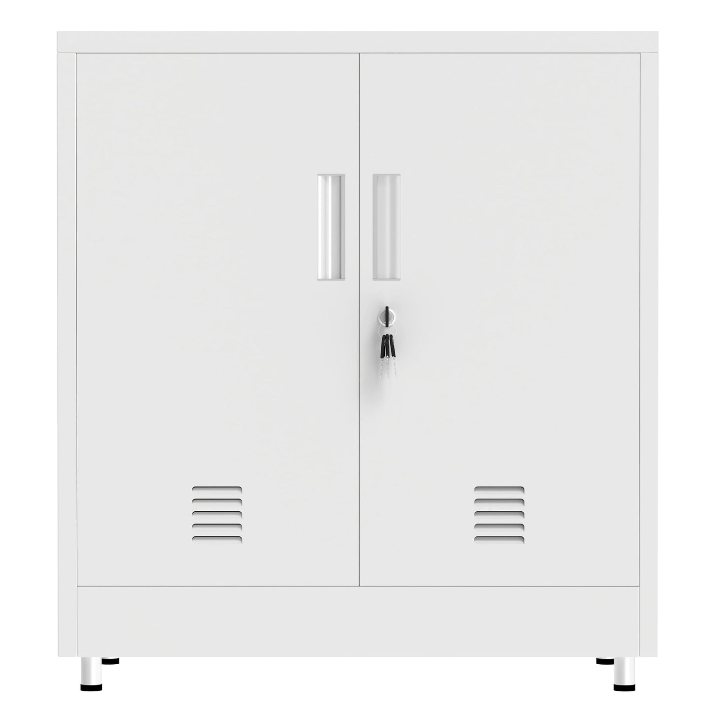 JINKUR Metal Storage Cabinet with Locking Doors and Adjustable Shelf, Small Lockable Sideboard Buffet Cabinet for Home, Office, Entryway, Hallway, Living Room, Kitchen and Dining Room, White