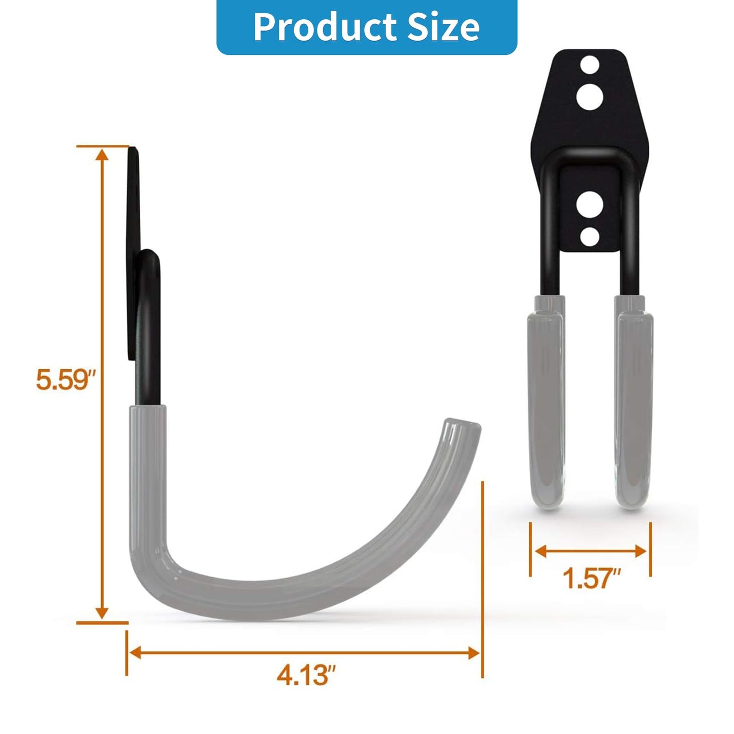 GeeWatom Garage Storage Utility Hooks，Garage Garden Tool Organizer，Steel Wall Mount Hooks, Large Garden U Hooks （2 Pack） (Type-2-Gray)