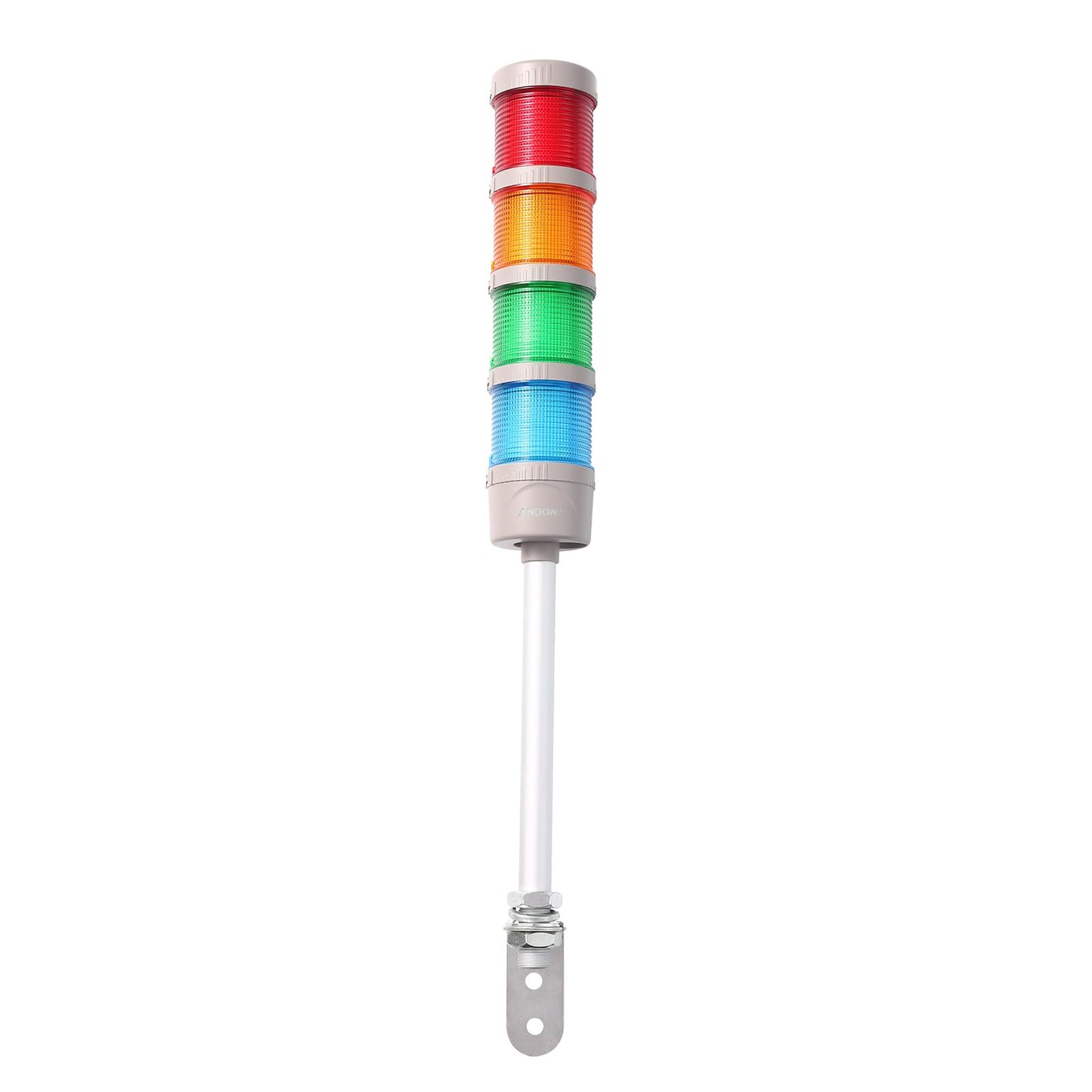 ANDONT 4-Stack LED Andon Tower Signal Light, Red/Yellow/Green/Blue, On/Off, ABB Selector Switch, Mean Well Industrial Power Adapter 6 ft & 32 ft Extension Cord, IP65 Rated, Plug-and-Play