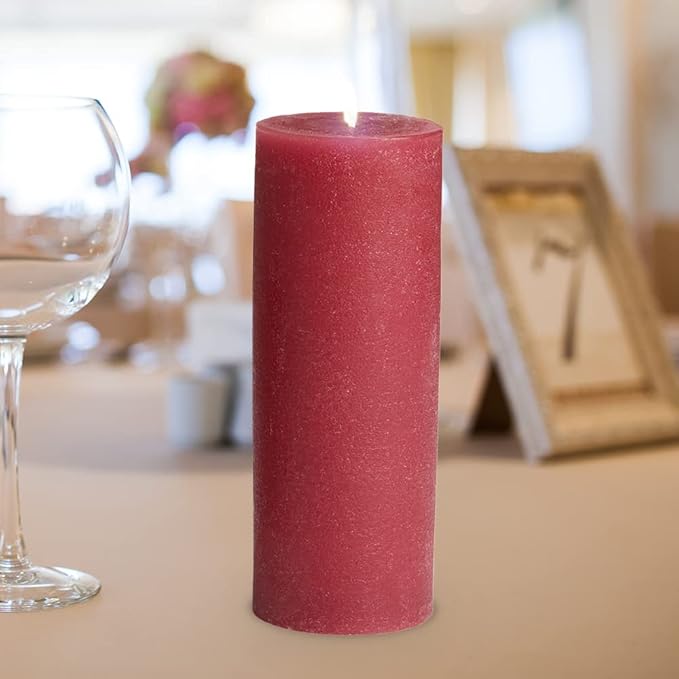 Mottled Pillar Candles by Bask - Set of 6-3" x 6" Dripless Unscented Holiday Candles in Cranberry for Home Decor, Relaxation & All Occasions