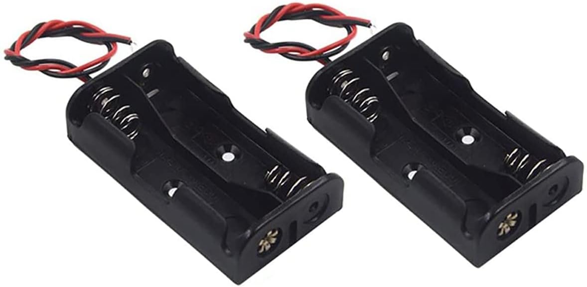 WAYLLSHINE 2Pcs 2 1.5V 2 x AA Battery Holder Case Box, AA Battery Holder with Wire Leads