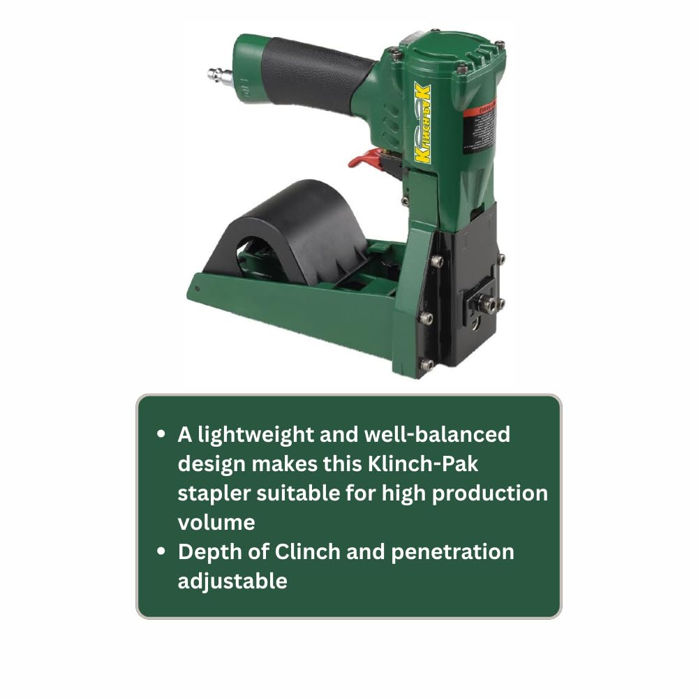 Klinch-Pak KP-RR1 Pneumatic Roll Carton Closing 1-1/4" Crown Stapler for RR1 Series Staples, 5/8-Inch or 3/4-Inch Leg Staples SIM to H-1031, Ideal for Folding Boxes, Complete Overlap and More