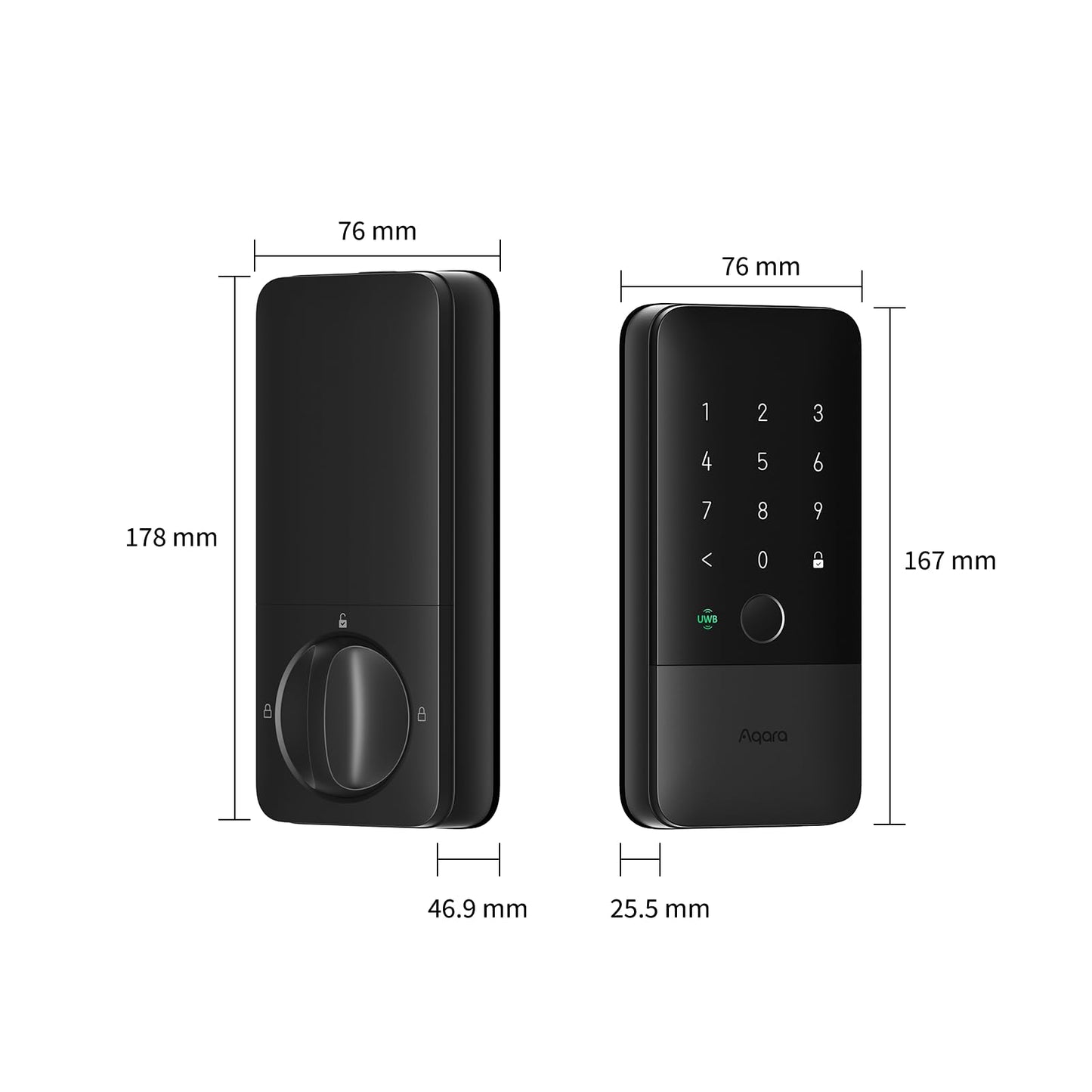 Aqara UWB Smart Lock U400, Matter Over Thread, Apple Home Key, Fingerprint Keyless Entry Deadbolt,Touchscreen Keypad, Rechargeable Battery, Supports HomeKit, Alexa, Google, Home Assistant, Black