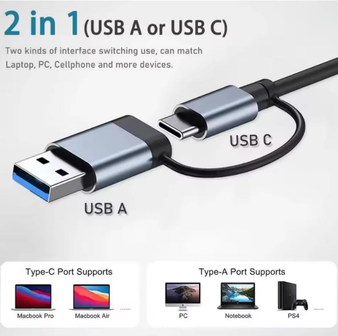 HCUSR 5 1 3.0/2.0, USB-C Hub Splitter in with USB SD/TF Splitter Card Reader, Aluminum Docking Station USB Hub