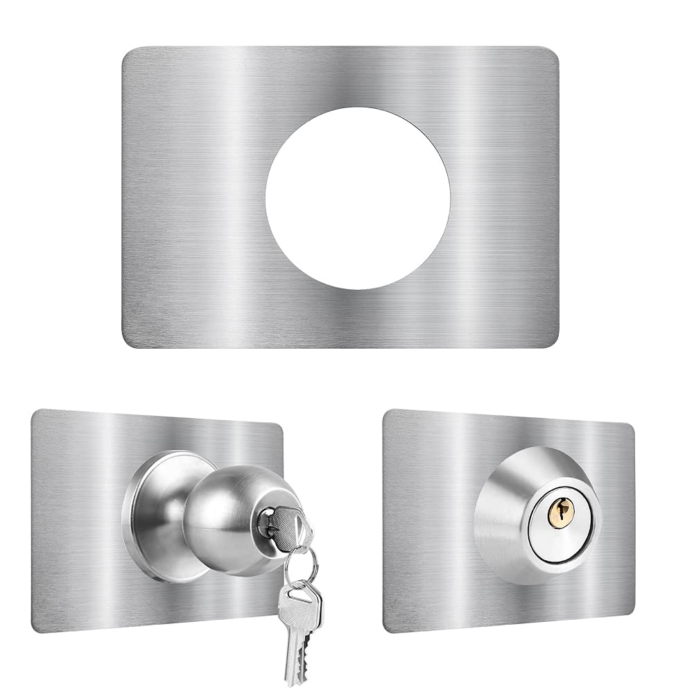 MOSECYOU Door Reinforcement Plate, Door Lock Repair Plate, Door Knob/Lever/Deadbolt Fixing Filler Cover Plate, Satin Thickened (2PCS)