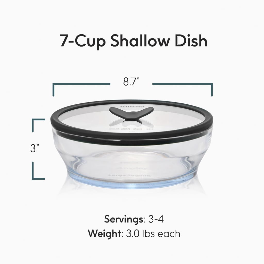 Anyday 7-Cup Glass Microwave Steamer for Vegetables – BPA-Free Glass Vegetable Steamer Bowl with Vented Lid, Healthy Microwave Cooking Container for Broccoli, Veggies, Meal Prep (Clear Black Sesame)