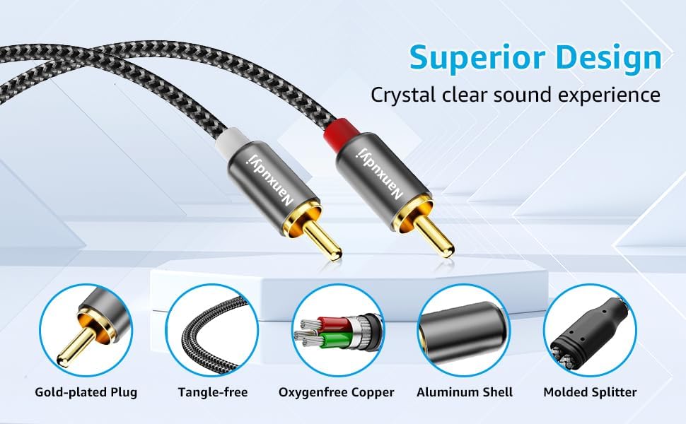 Nanxudyj 3.5mm 2RCA 1ft,3.5mm 2RCA MP3 2RCA to Audio Cable AUX to Audio Cable for Stereo Receiver Speaker Smartphone