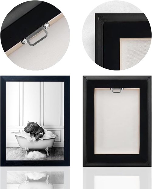 Funny Hippo in Bathtub Wall Art - Black and White Bathroom Decor | Framed Canvas Print