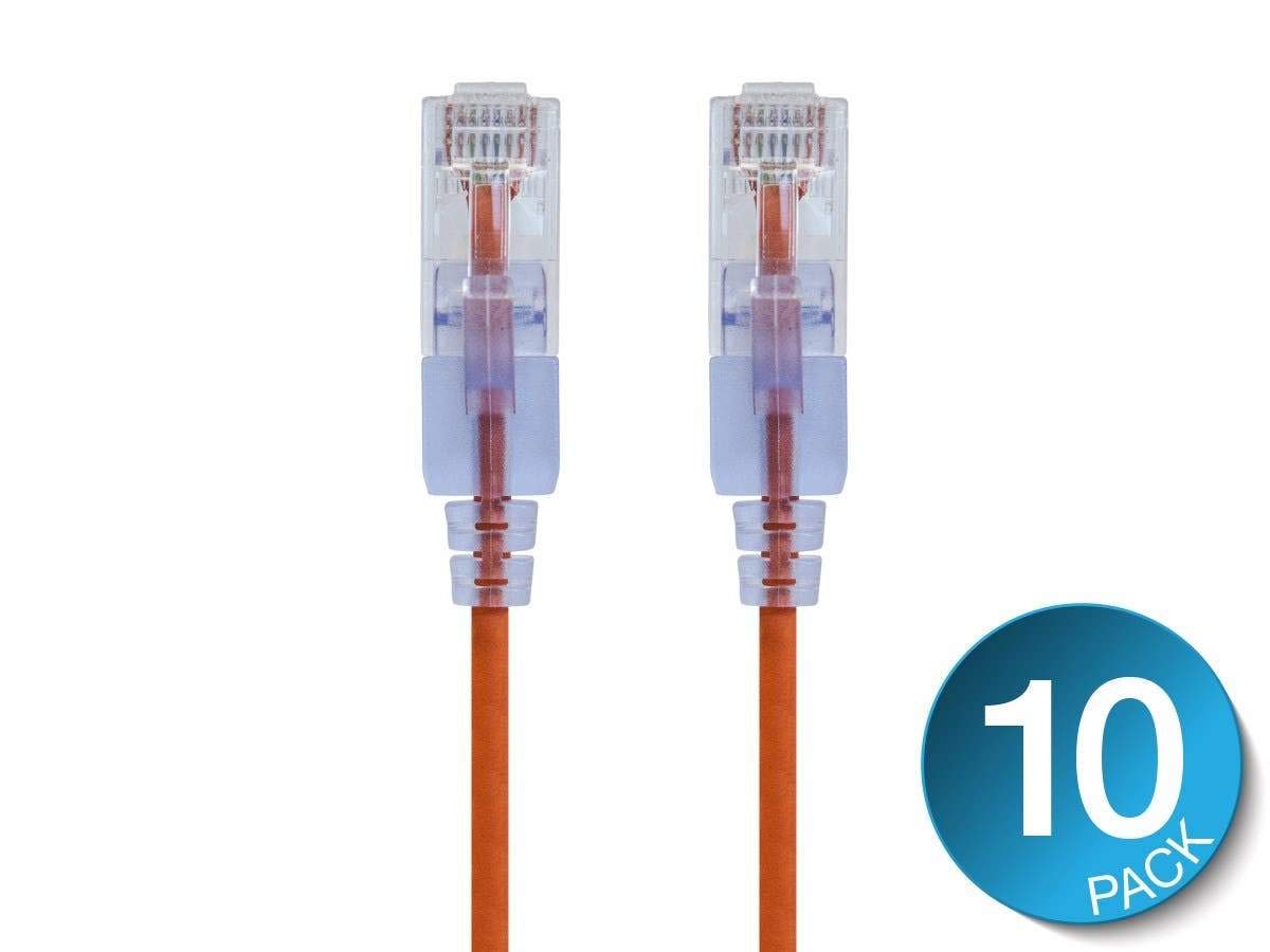 Cat6A 5 (10 Pack) RJ45 550Mhz 10G 30AWG Monoprice Ethernet Patch Cable - Feet - Orange Snagless UTP Pure Bare Copper