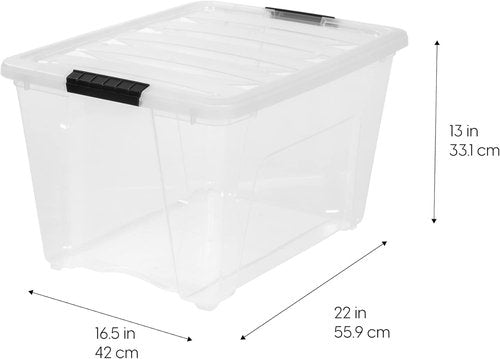 IRIS USA Stackable Plastic Storage Bins - 54 Qt, BPA-Free, Durable Nestable Containers, 6 Pack - Clear