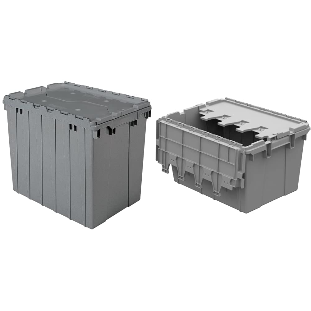 Akro-Mils 39170 Industrial Plastic Storage Tote with Hinged Attached Lid & Buckhorn AC2115120201000 Industrial Plastic 12 Gallon Storage Tote with Hinged Attached Lid