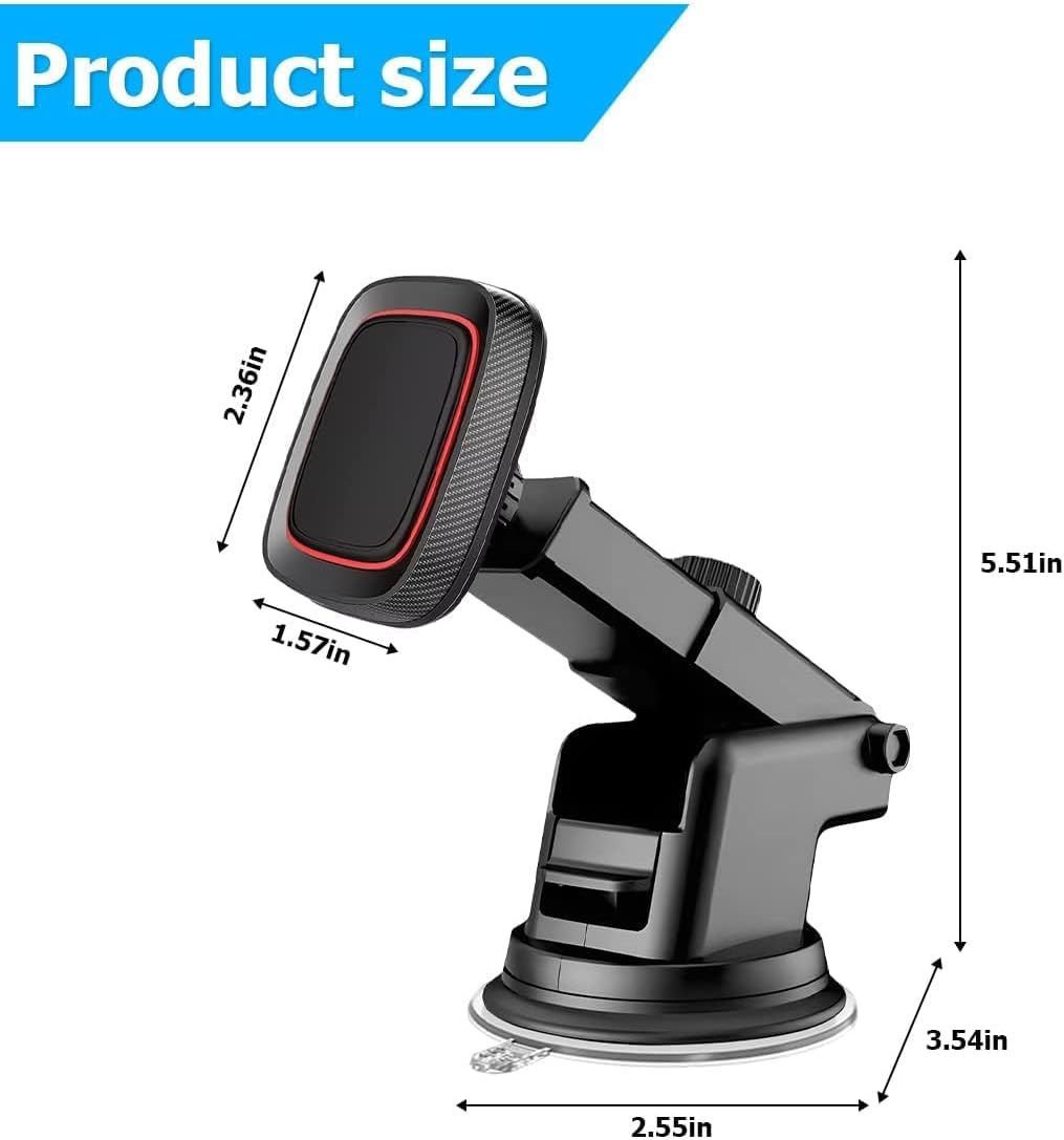 CarsMinders 360 Magnetic Phone Mount for Car Industrial Suction Cup Dashboard & Windshield Holder with Telescopic Arm
