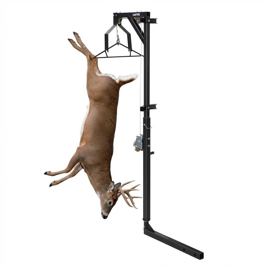 EliteEdge 500 LBS Hitch-Mount Deer Hoist with Winch & Gambrel, 360° Swivel Adjustable Height Heavy-Duty Game Hoist for Skinning, Butchering, Field Dressing