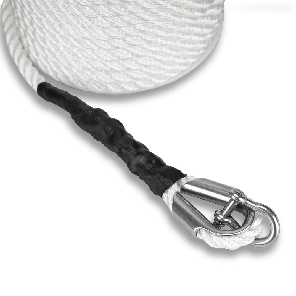 Marine System Made Nylon 3 Strand Anchor/Rigging Line Anchor Rope 3/8 Inch 100FT 150FT White (3/8" x 100')