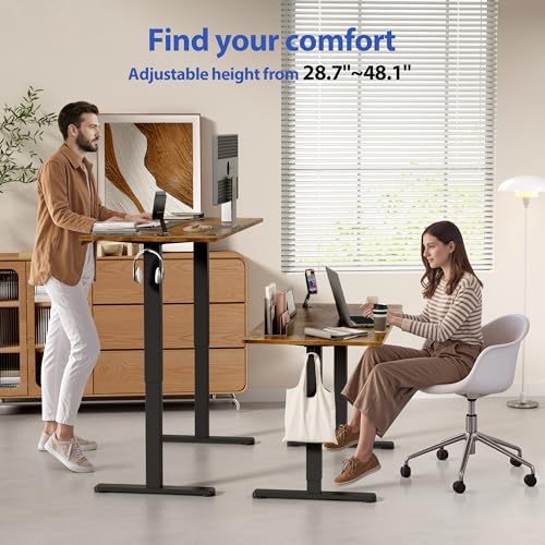 YESHOMY Height Adjustable Electric Standing Desk, 46 x 24 Inches Memory Home Office Sit Stand up Desk with Phone Holder and USB Charging Port, Rustic Brown