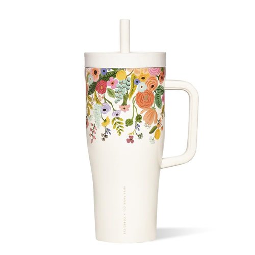 Corkcicle x Rifle Paper Co. Cruiser Insulated Tumbler with Handle & Straw - Triple-Insulated - Leakproof Travel Mug - BPA-Free - Summer Drinkware Gift - Keeps Drinks Ice Cold - 22 oz - Garden Party