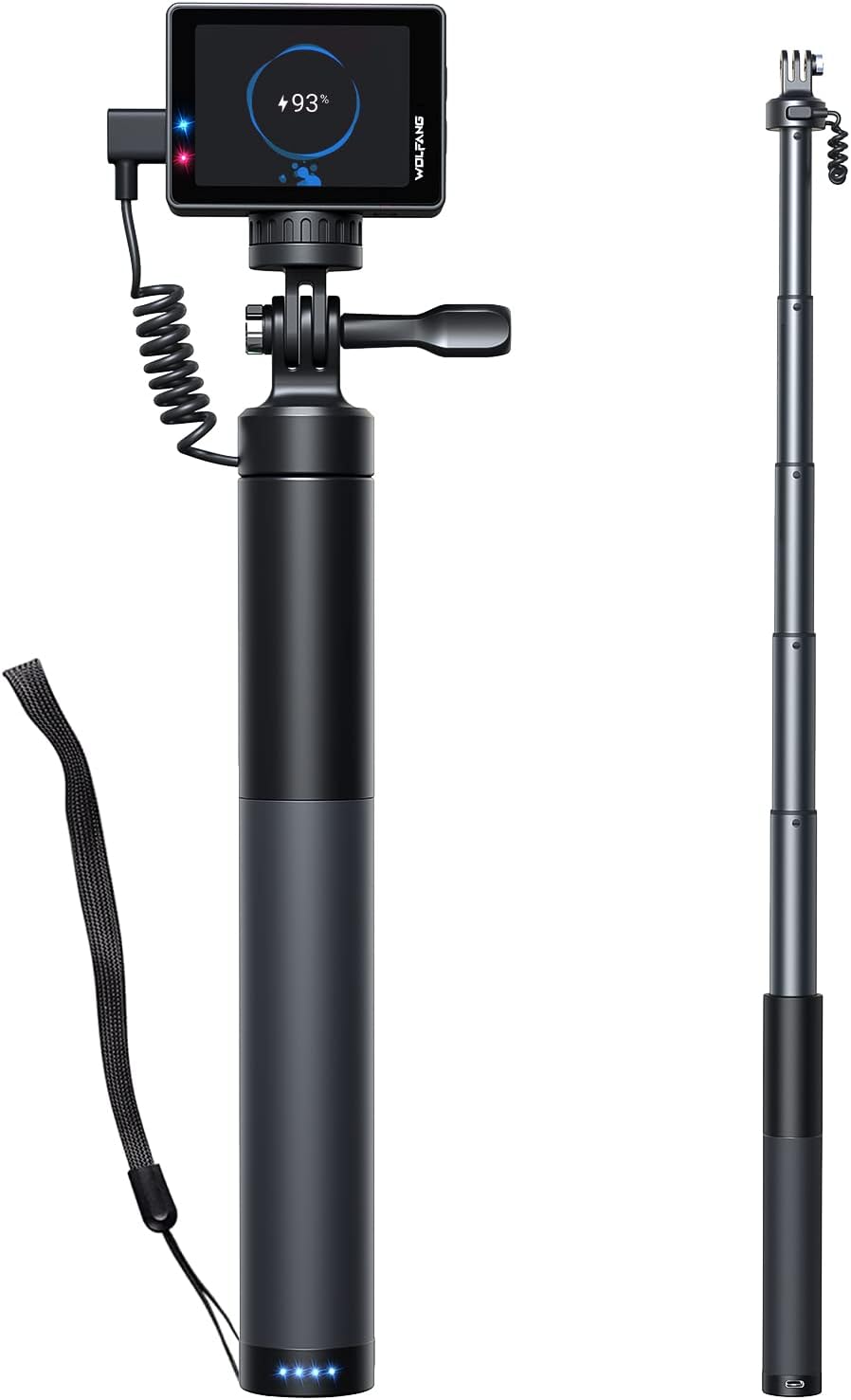 WOLFANG GB2200 2600mAh Travel(24-60CM) Rechargeable Selfie Stick with Rechargeable Battery, Selfie Stick Black Rotation