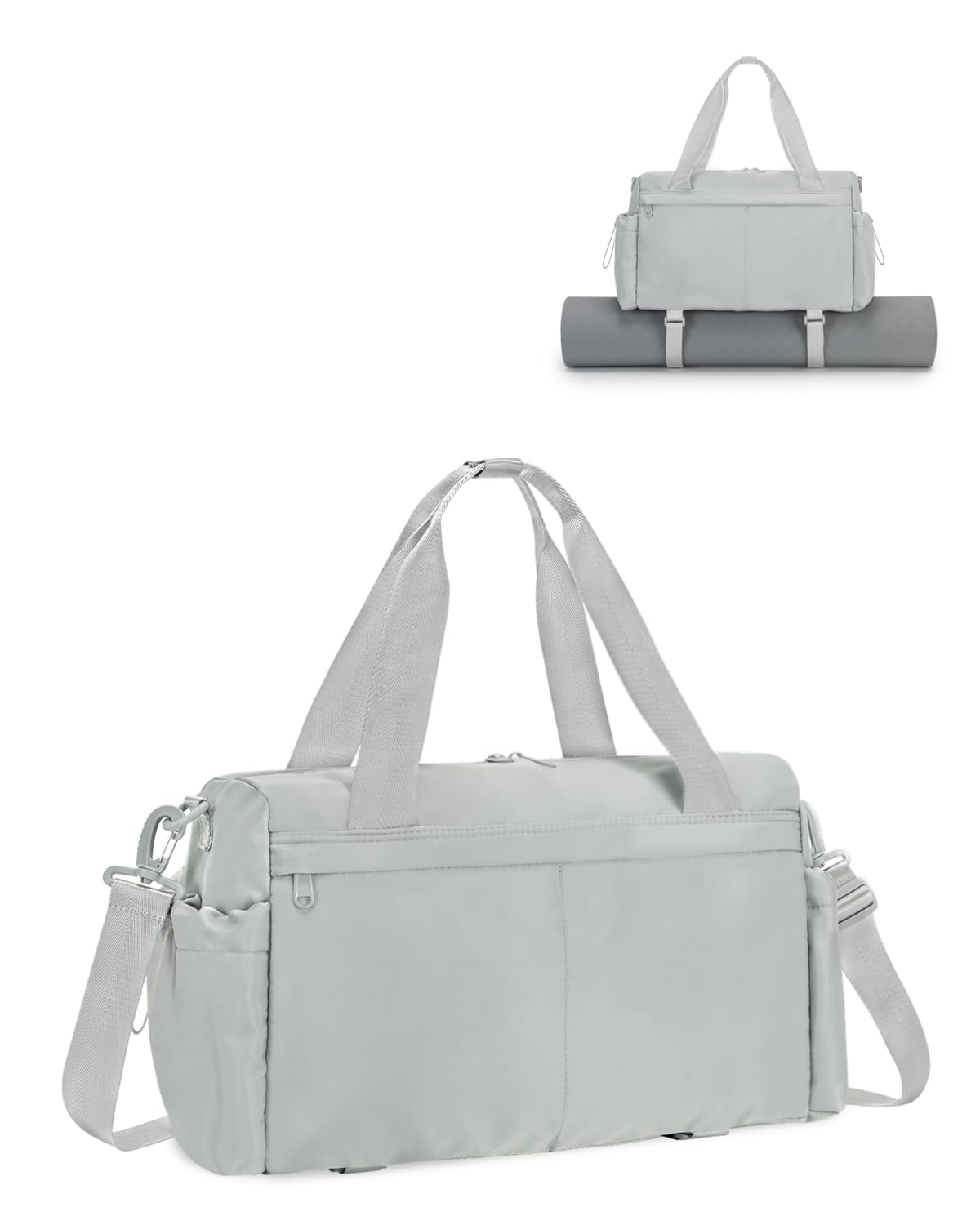 Small Gym Bag, Mini Gym Bag for Women with Yoga Mat Holder and Wet Compartment, Cute Small Yoga Mat Bag with Water Bottle Pocket for Workout Dance, Gray