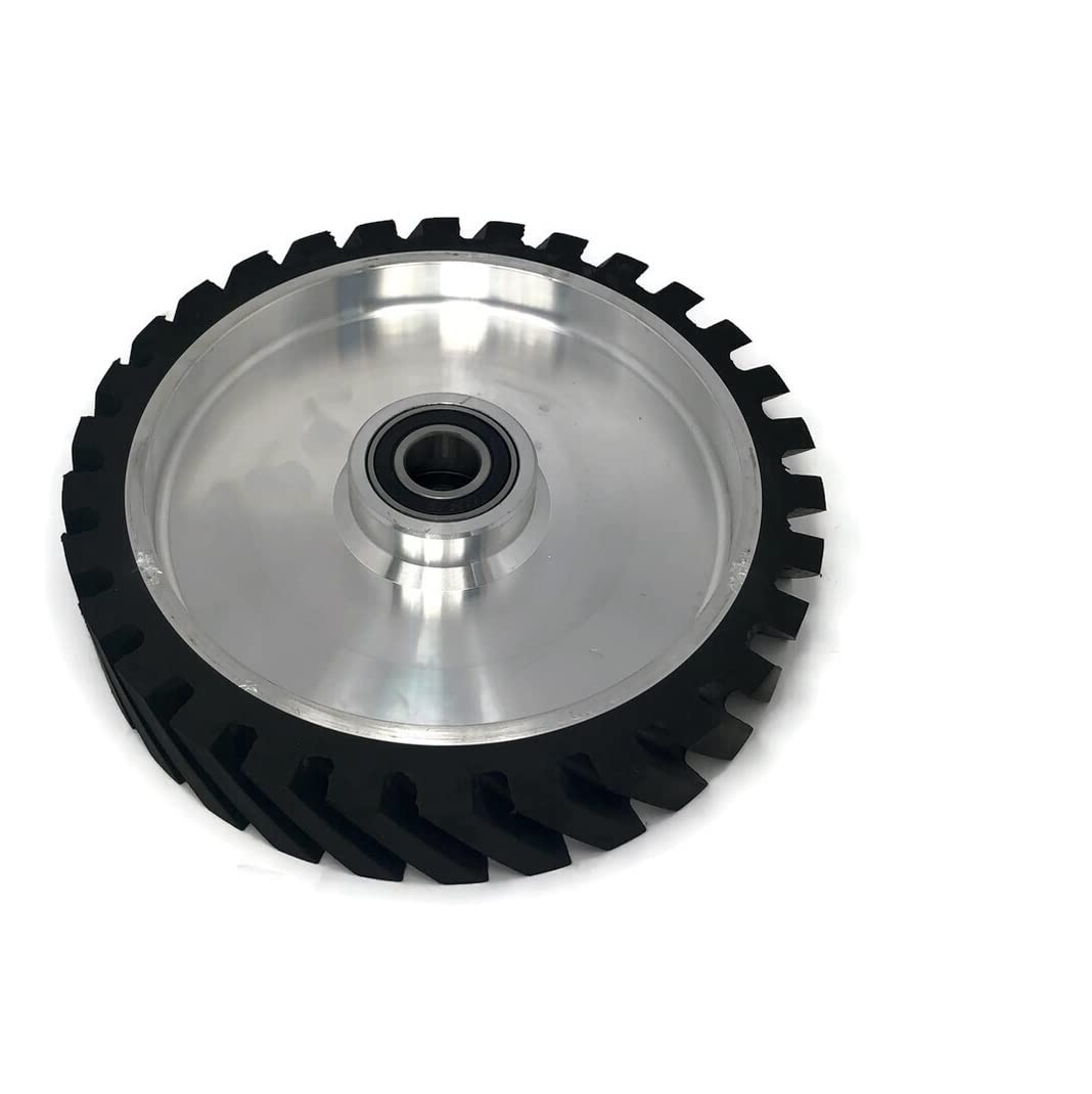 10 x 2" Belt Grinder Contact Wheel,Belt Sander Bearings Serrated Rubber Contact Wheels With 2 heavy Duty bearing 6205 RS