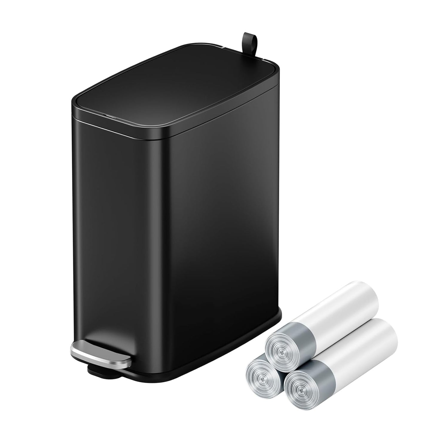Skiennix 1.6 Gallon Step Pedal Trash Can - Soft Close Lid, Removable Inner Bucket | Black Stainless Steel, Space-Saving Design