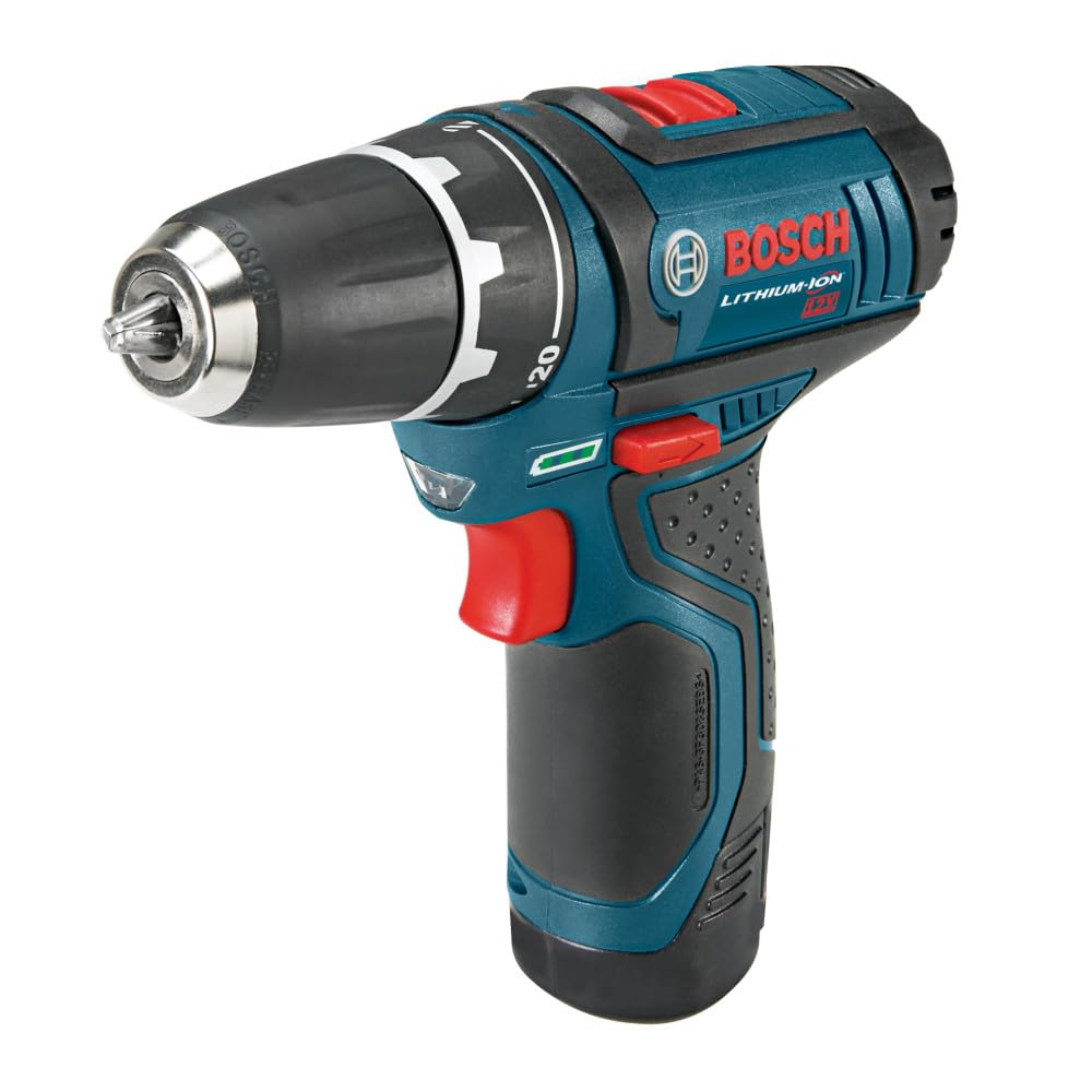 BOSCH Cordless Drill PS31-2A 12V Max 3/8 Inch Drill/Driver Kit with (2) 2 Ah Batteries and Charger, Variable Speed