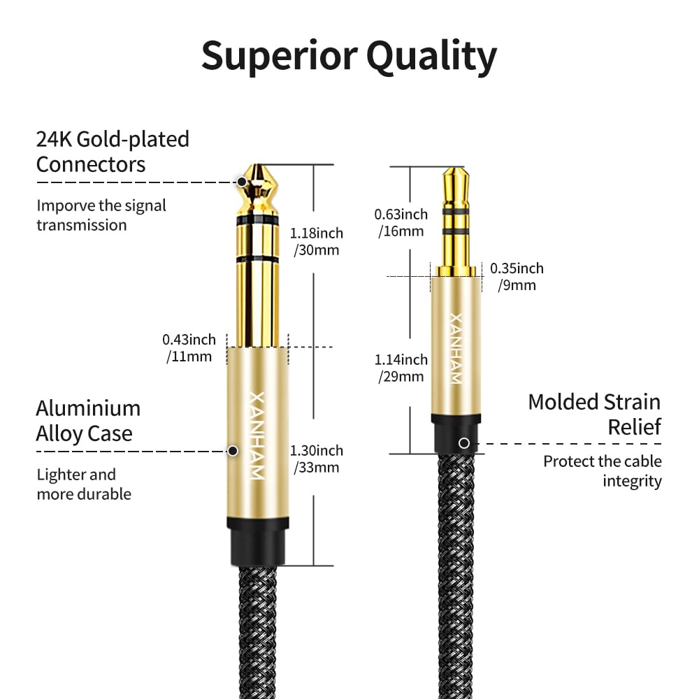 3.5mm 1/4 16 /5M, 1/8" 6.35mm 1/4" to Stereo Audio Cable Feet to TRS Male Aux Cord Double Shielded with Braiding