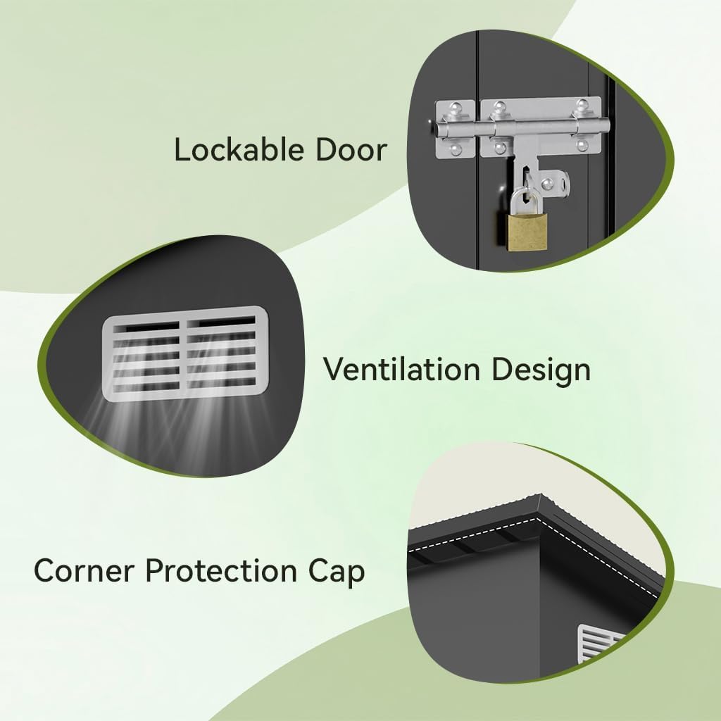 COMHOMA Shed Outdoor Storage Shed Metal,Lockable Doors Tool Sheds with Sloping Roof,Steel Garden Shed with Air Vent for Backyard,Patio,Lawn,Poolside(Grey,8'*4')