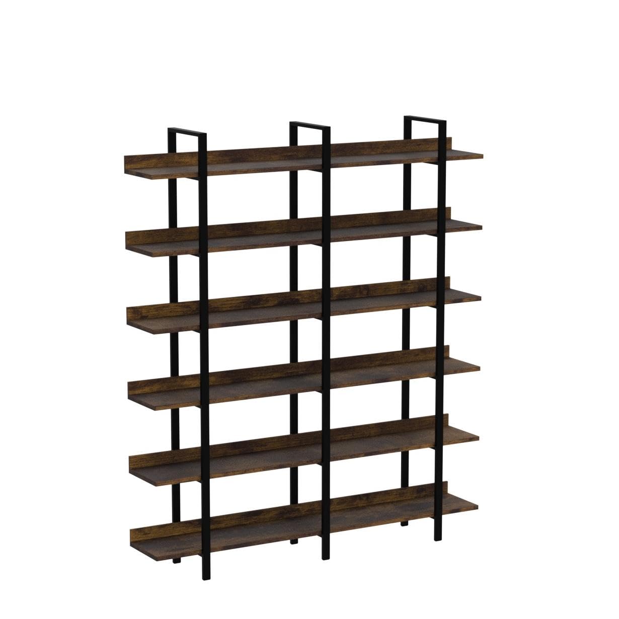 FRAPOW 83Inch Industrial Bookshelf and Bookcase, Double Wide 6 Tier Large Vintage Book Shelf with Metal Frame Open Bookshelves for Living Room Home Office