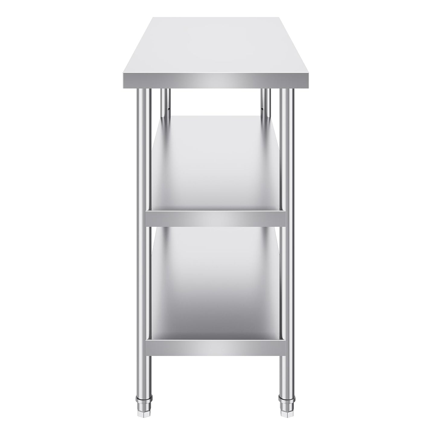 VEVOR Stainless Steel Food Prep Table, 18 x 48 x 34 Inch Commercial Kitchen Worktable, with 2 Adjustable Undershelf, Heavy Duty Prep Tables Metal Work Table for BBQ, Kitchen, Home, and Garage
