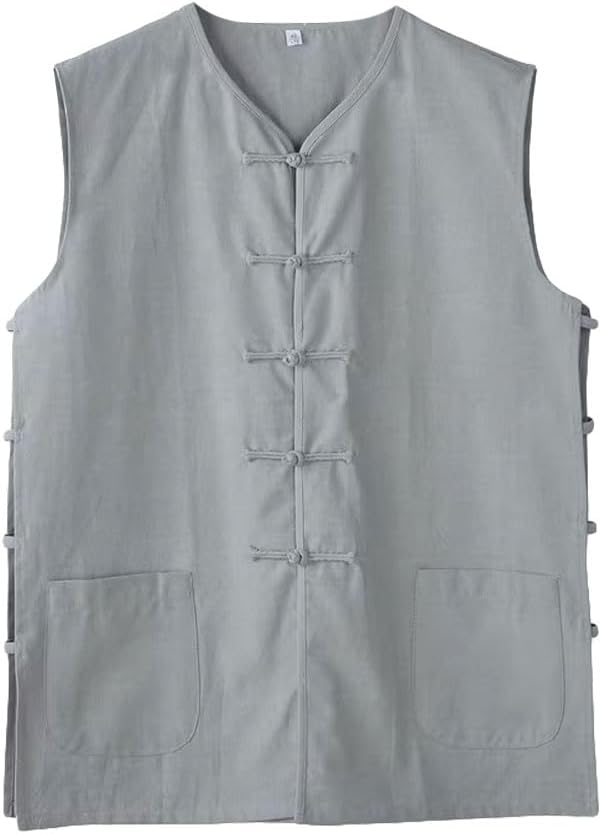 Men's Cotton Sleeveless Kung Fu Vest ??Traditional Chinese Martial Arts Tank Top Tai Chi Wing Chun Wushu Training Shirt