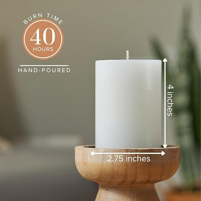 Simply Soson 3x4 inch White Pillar Candles Set of 6, Smooth Texture, Unscented White Candles, Dripless Candles, 3 inch Pillar Candles Ideal as Wedding, Parties, Spas, Dinner, Home Decoration, Church