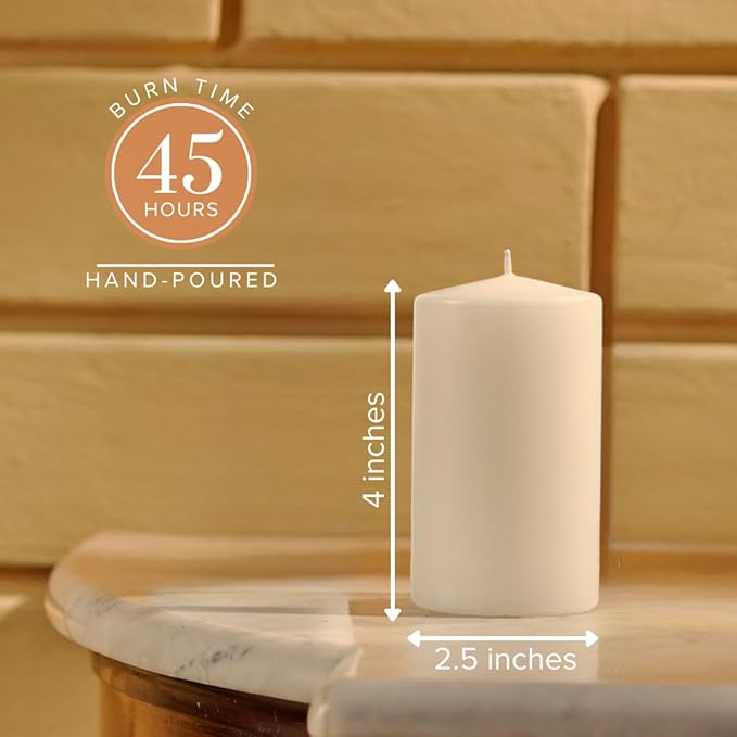 Simply Soson Ivory Pillar Candles - Set of 6, 2.5x4 Inch, Emergency & Tall, Unscented Wax Candles