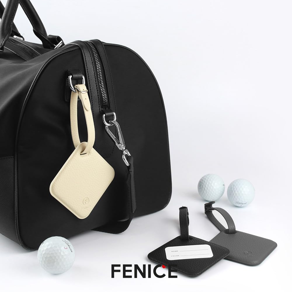 FENICE Vegan PU Leather Classic Name Tag with Belt Buckle Strap Closure for Suitcase Luggage Tavel Bag (White)