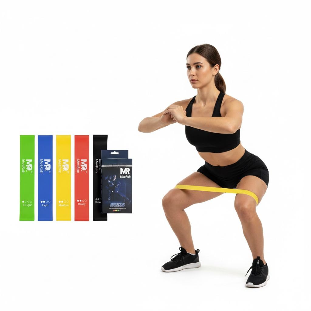 MeeRoh Mini Loop Resistance Bands Set (5 Levels) – Non-Slip Latex-Free TPE Exercise Bands – Heavy Duty Booty Bands for Legs and Glutes, Physical Therapy, Yoga & Pilates – Fitness Loops with Carry Bag