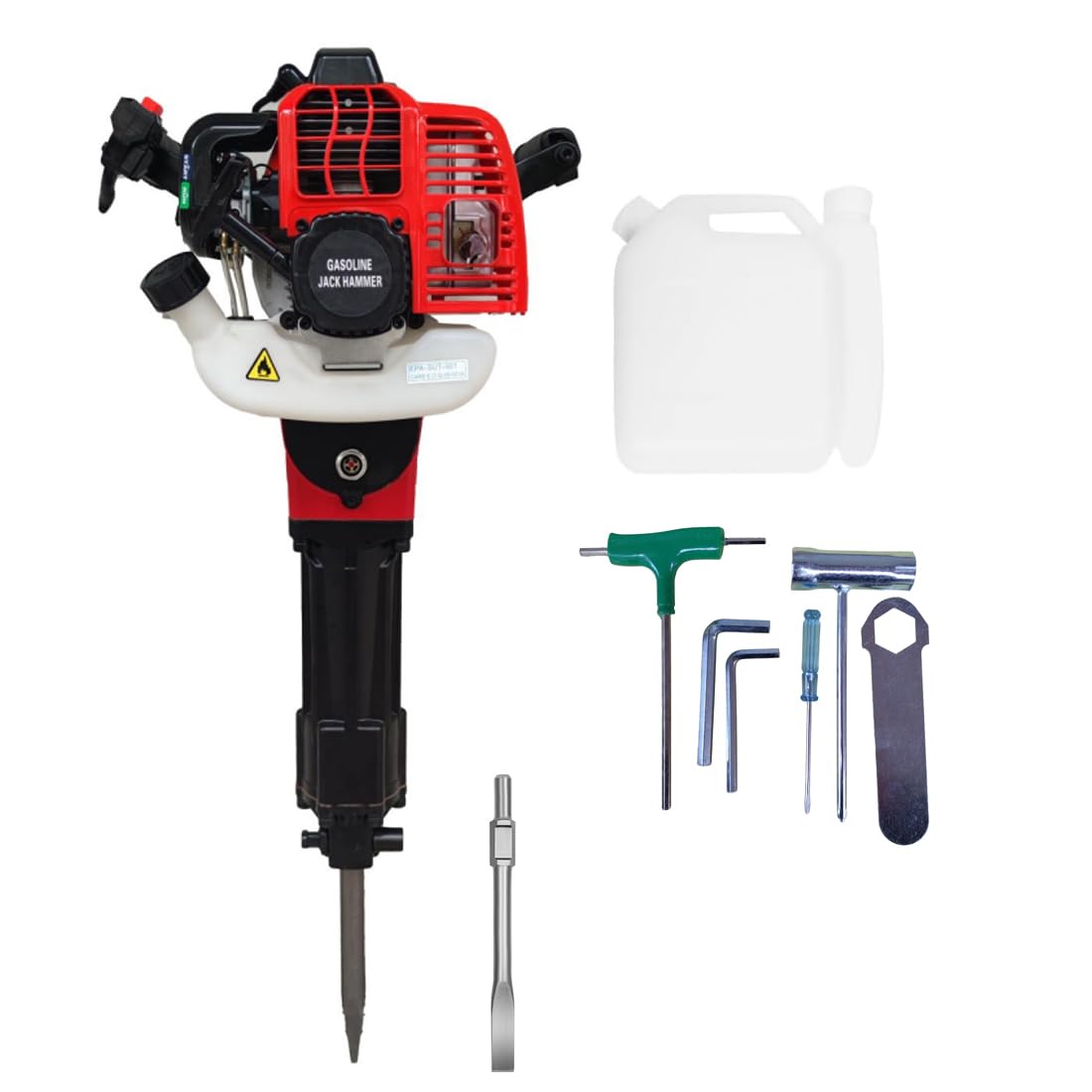 52cc Gas Jack Hammer, 2 Stroke Gasoline Powered Demolition Jack Hammer Petrol Concrete Breaker Punch Impact Drill with Point and Flat Chisel for Construction Metalworking Projects