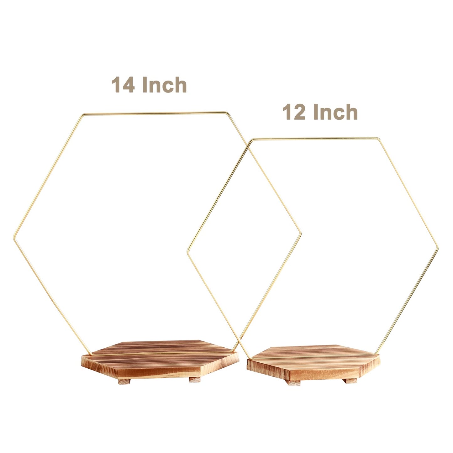 MJRASG 4 Pack Hexagonal Floral Hoops with Stand 14 Inch Wedding Cake Stand Metal Rings for DIY Centerpiece Table Decorations Crafts Wreath Wedding Birthday Wreath Candle Rings, Gold