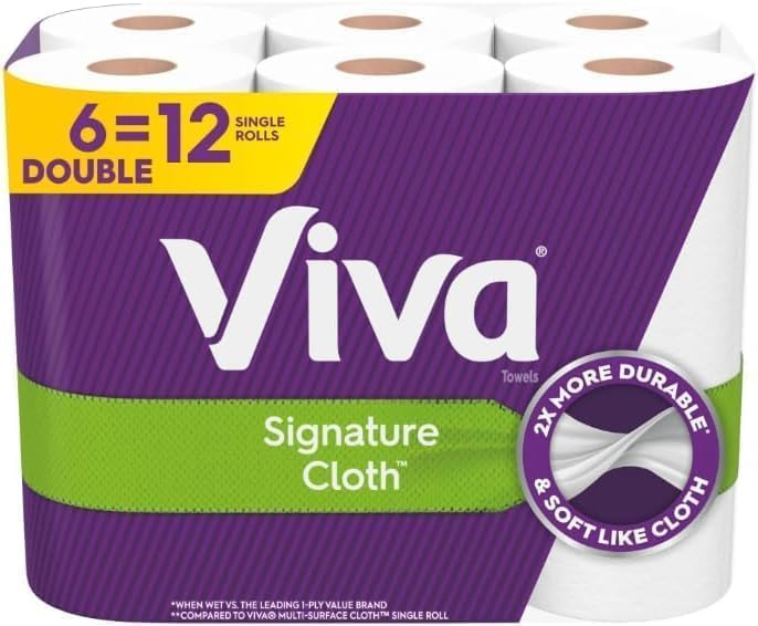 Viva Kitchen Paper Towels - Soft & Strong Signature Cloth, White | 6 Count, 12 Single Rolls