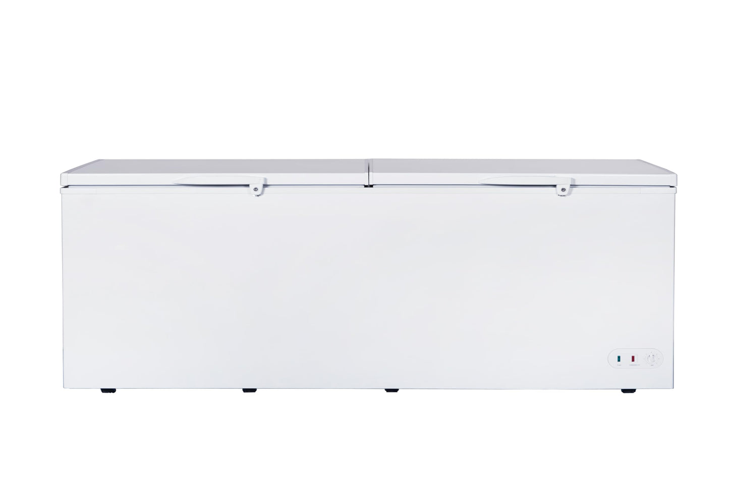 FSE 30 Cu. Ft. Split Top Chest Freezer, Dual Lid Design, Manual Temperature Control, 76" W, White Steel Exterior, Embossed Aluminum Interior, 2 Wire Baskets, Casters, 120V