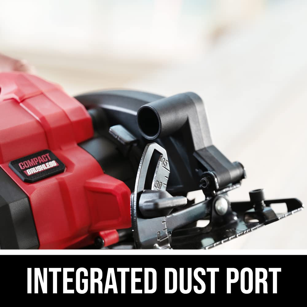 Skil PWRCORE 20 Brushless 20V 4-1/2 in. Compact Lightweight One-Hand Circular Saw Kit with Up to 6,000 RPM Includes 2.0Ah PWR CORE 20 Lithium Battery and Charger - CR5435B-10, Red