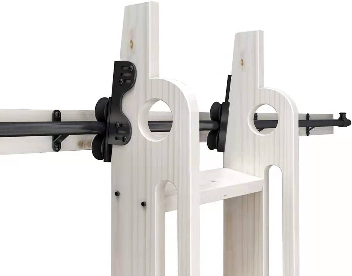 DIYHD 9.9FT Sliding Library Ladder Black Track Kit,Stand Up Tensible Rolling Hardware,Brake Bottom Wheels