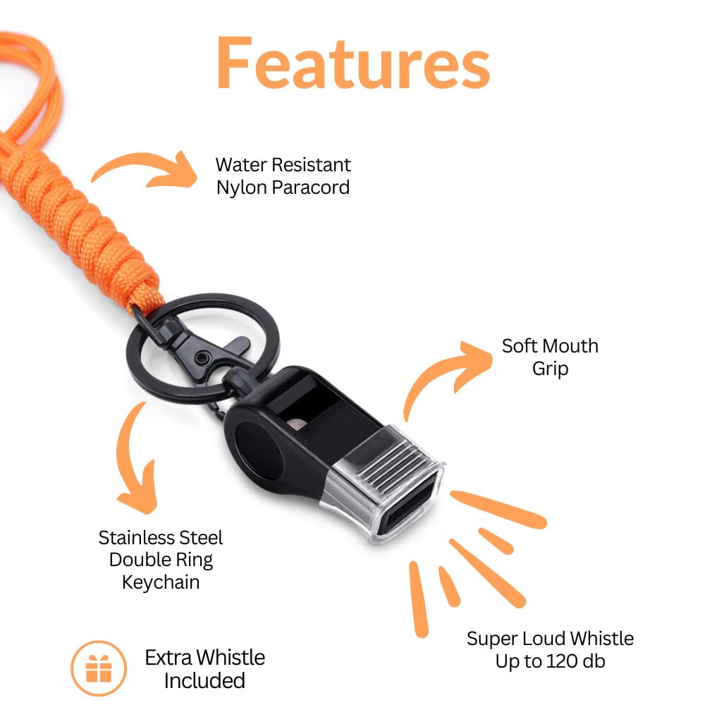 MyfavoriteK 2 Pack Professional Plastic Sports Whistle with Rope Lanyard Strap Sports Coach Referees Whistle Cord (Orange)