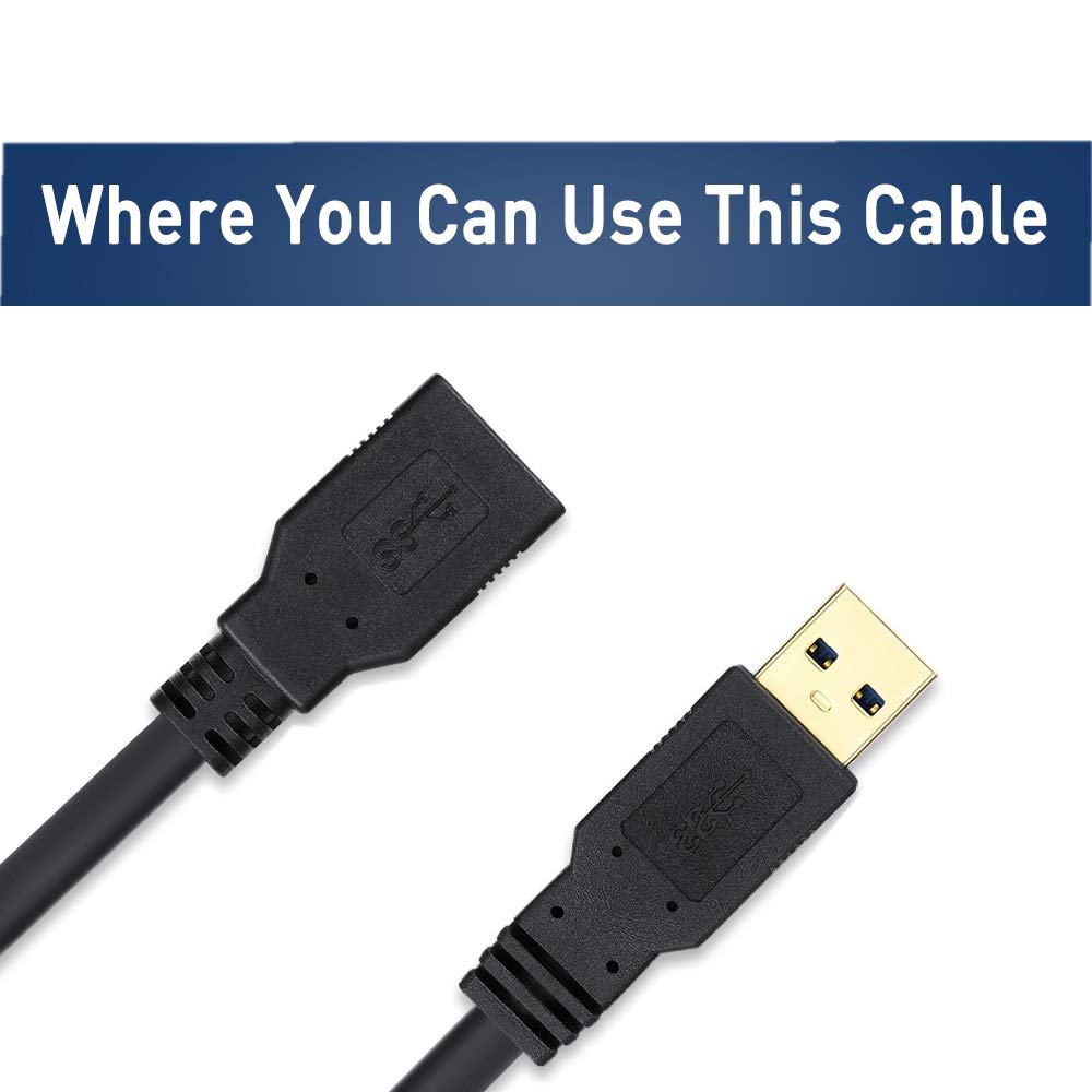Qxcynsef 3.0 20 FT,5Gbps More,Black,20FT USB Extension Cable High Speed Data Transfer Extra Long A Male to A Female