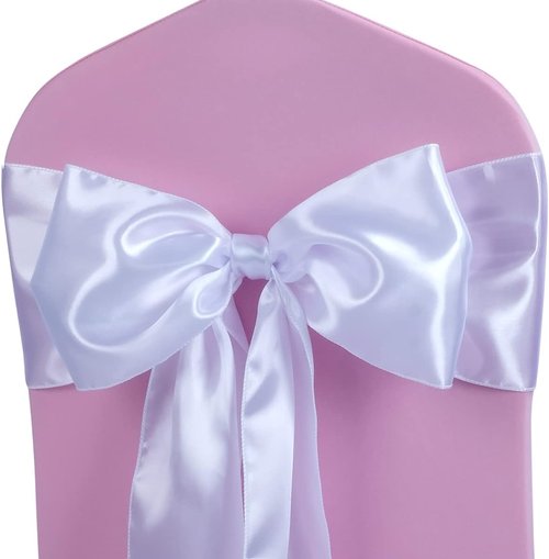 Babenest Satin Chair Sashes - Upgraded 50 Pcs Chair Ribbons & Bows for Weddings & Events | White